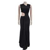 SC Solid Color Sleeveless Deep V Neck Maxi Dress BY-C7061
