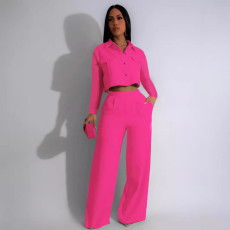 SC Solid Color Lapel Long Sleeve Loose Pants Suit SFY-TW584