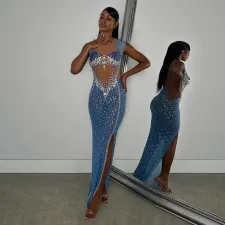 SC Mesh Hot Drill See Through Evening Dress CYA-901439