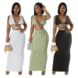 SC Solid Color Sleeveless Tie Up Backless Long Skint Set YF-10751