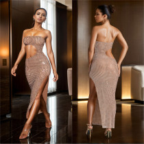 SC Hot Drill Warp Chest Hollow Out Maxi Dress GFYX-7057