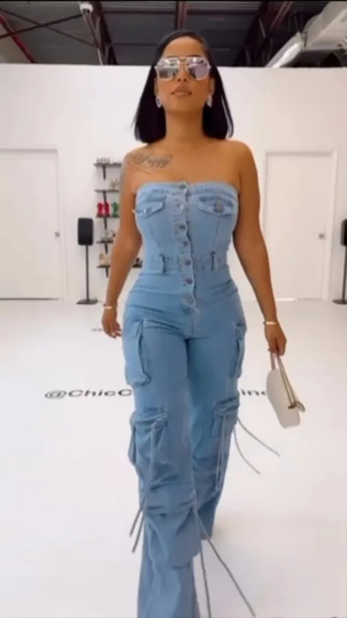 SC Single-breasted Wrap Chest Denim Jumpsuit GADE-9825