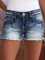 SC Fashion Embroidered Holes Denim Shorts GDMY-G157