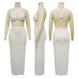 SC Solid Color Sleeveless Tie Up Backless Long Skint Set YF-10751