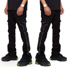 SC Men's Appliqued Denim Stacked Wide-leg Pants GDMY-3013