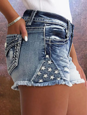 SC Fashion Embroidered Holes Denim Shorts GDMY-G157