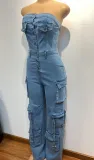 SC Single-breasted Wrap Chest Denim Jumpsuit GADE-9825