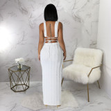 SC Solid Color Sleeveless Tie Up Backless Long Skint Set YF-10751