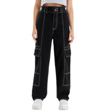 SC Solid Color Draped Loose High Waist Jeans GDMY-ZT008