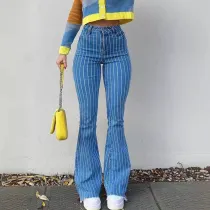 SC High Waist Stripe Print Flare Jeans GDMY-G10001