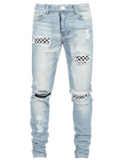 SC Men's Plaid Patch Holes Tight Jeans GDMY-171-8