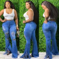 SC Fashion Tassel Holes Big Flare Jeans GDMY-020