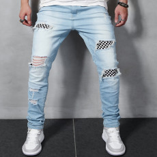SC Men's Plaid Patch Holes Tight Jeans GDMY-171-8