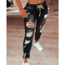 SC Fashion Slim Holes Tie Up Jeans GDMY-XJC-Y5936