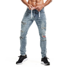 SC Men's Plaid Patch Holes Washed Pencil Jeans GDMY-SP1991