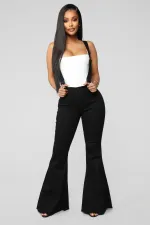 SC Fashion Solid Color Denim Flare Back Pants GDMY-LF003