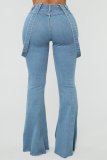 SC Fashion Solid Color Denim Flare Back Pants GDMY-LF003