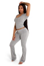 SC Casual Solid Color Short Sleeve Two Piece Pants Set YD-8816