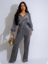 SC Long Sleeve Lapel Zipper Two Piece Pants Set SFY-TW575