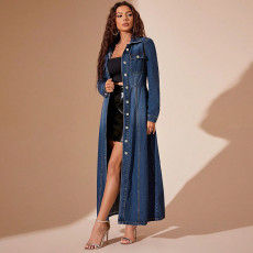 SC Fashion Denim Single-breasted Long Coat Dress GDAM-218618