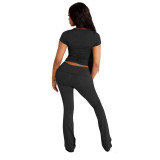 SC Casual Solid Color Short Sleeve Two Piece Pants Set YD-8816