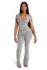 SC Casual Solid Color Short Sleeve Two Piece Pants Set YD-8816
