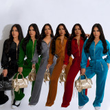 SC Long Sleeve Lapel Zipper Two Piece Pants Set SFY-TW575