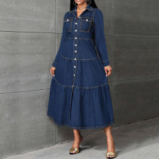 SC Long Sleeve Denim Cardigan Long Dress GDAM-218620