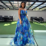 SC Mesh Patchwork Split Sling Print Maxi Dress NY-S10899