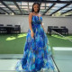 SC Mesh Patchwork Split Sling Print Maxi Dress NY-S10899
