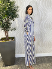 SC Loose Stripe Long Sleeve Single-breasted Shirt Dress MIL-T089