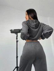 SC Solid Color Long Sleeve Hooded Two Piece Pants Set MIL-T083
