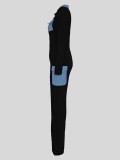 SC Long Sleeve Color Block Zipper Jumpsuit MIL-T078