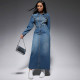 SC Long Sleeve Lapel Split Denim Maxi Dress GDAM-218616