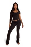 SC Casual Solid Color Short Sleeve Two Piece Pants Set YD-8816