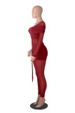 SC Single Shoulder Long Sleeve Patchwork Jumpsuit GXYF-H0417