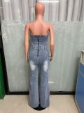 SC Fashion Wrap Chest Single-breasted Denim Jumpsuit LX-6028