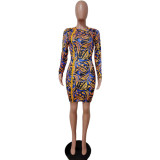 SC Slim Diamond Velvet Printed Split Mini Dress LSD-LD81034