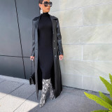 SC Lapel Button Warm Long Leather Coat LSD-LD2271