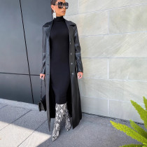 SC Lapel Button Warm Long Leather Coat LSD-LD2271