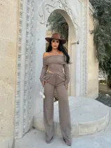 SC One Shoulder Irregular Long Sleeve Sweater Pants Suit MOF-M650
