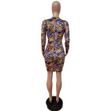 SC Slim Diamond Velvet Printed Split Mini Dress LSD-LD81034