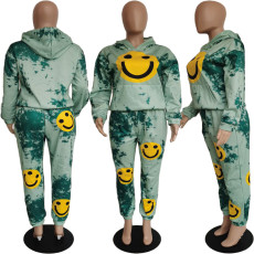 SC Thickened Tie-dye Smiley Face Print Loose 2 Piece Set SXF-A1009