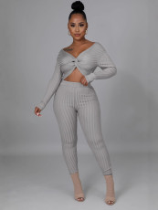 SC Solid Color Knotted Skinny Casual Pants Two Piece Set SXF-Z2031
