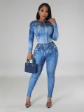 SC Fashion Print Long Sleeve Tight Two Piece Set SXF-A89028
