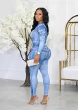 SC Fashion Print Long Sleeve Tight Two Piece Set SXF-A89028