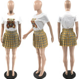 SC Fashion Plaid Side Zipper Half Skirt T-Shirt Set QY-Q5253