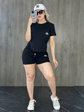 SC Black Embroidered Short Sleeve Shorts Set GKLZ-J5005