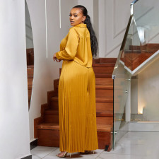 SC Plus Size Solid Shirt And Pleated Wide Leg Pants 2 Piece Set NNWF-N8034