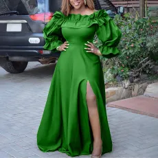 Plus Size Solid Color Loose Split Maxi Dress NNWF-8049
